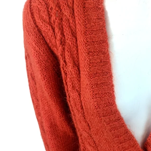 Vintage Wool Button Cardigan Sweater Womens Medium Orange DD Sloane V Neck - Picture 6 of 13